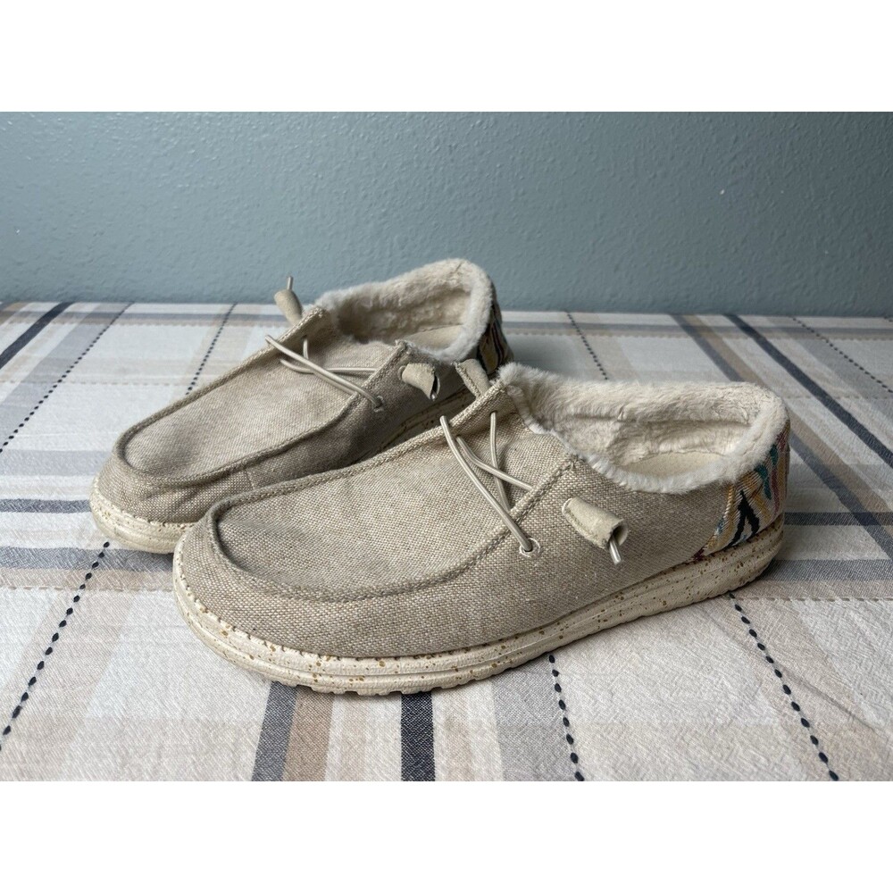 Hey Dude Wendy Funk  wool beige faux fur lined loafers women's size 11